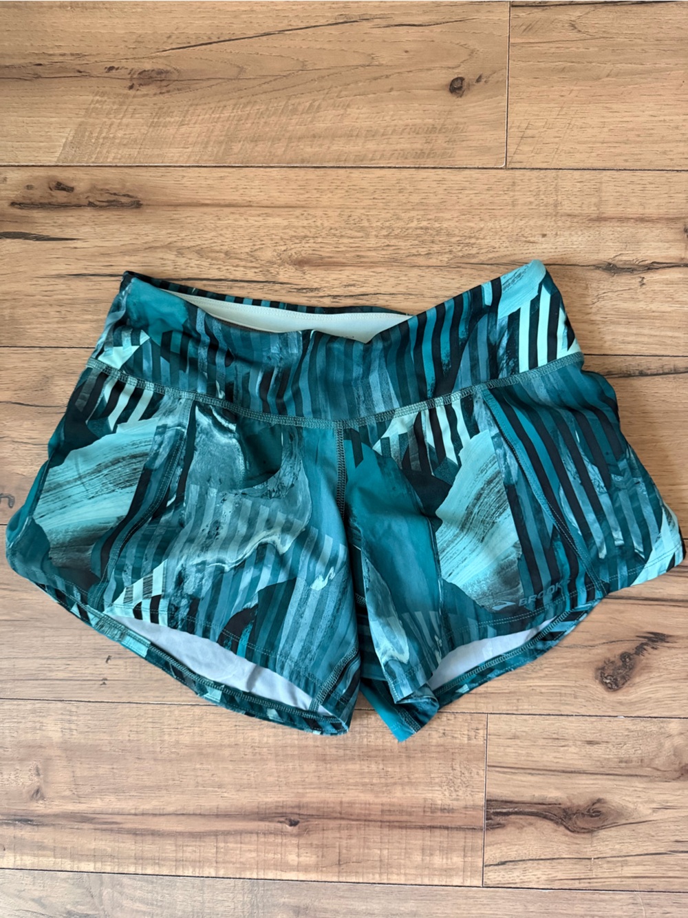 Brooks Teal Patterned Running Shorts